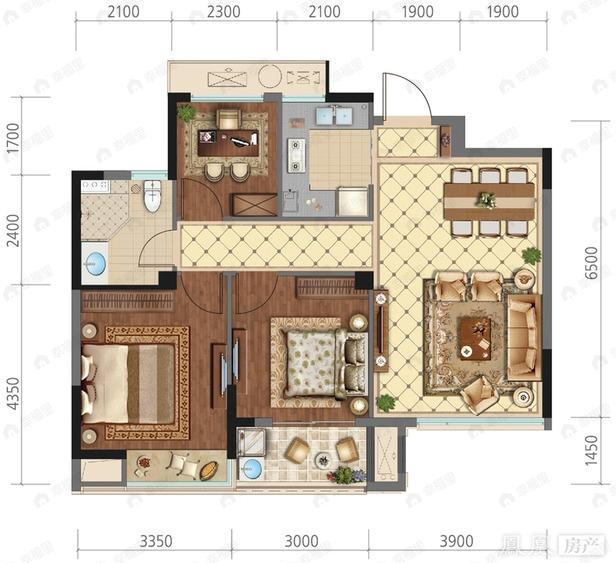 3室2厅1卫建面89平户型图