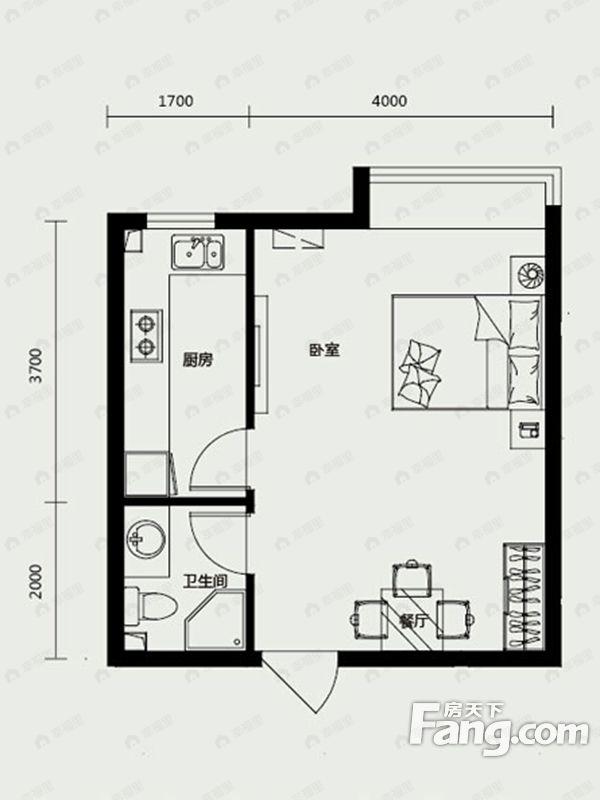 1室1厅1卫建面44平户型图