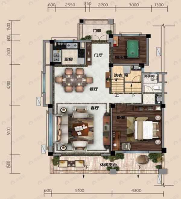 2室1厅1卫建面75平户型图
