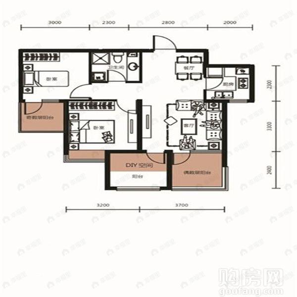丽都新城三期丽·十二公馆2室2厅户型图