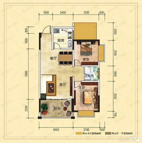 2室2厅1卫建面75平户型图
