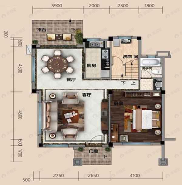 1室1厅1卫建面65平户型图