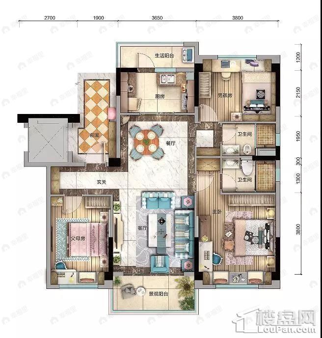 3室2厅2卫建面117平户型图