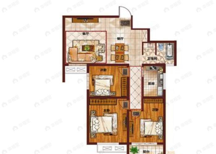 3室2厅1卫建面103平户型图