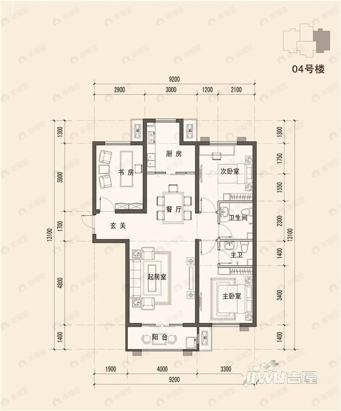 紫霞胜境3室2厅2卫户型图