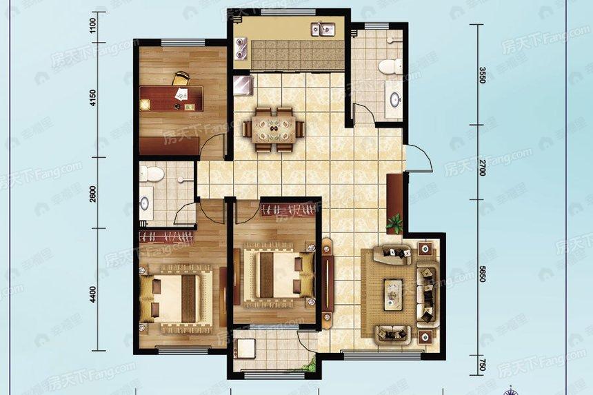 3室2厅2卫建面142平户型图