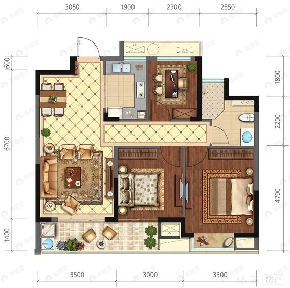 3室2厅1卫建面89平户型图