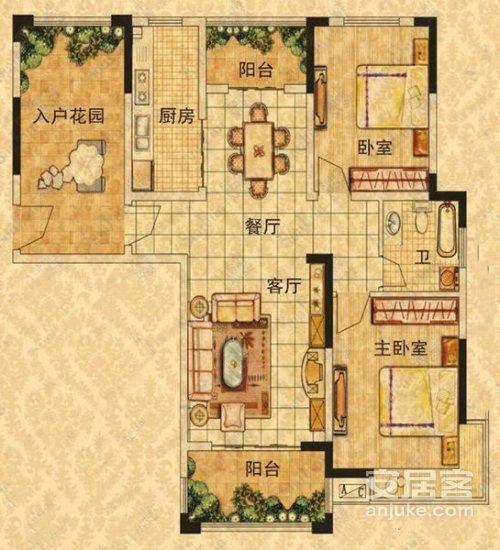 2室2厅1卫建面103平户型图