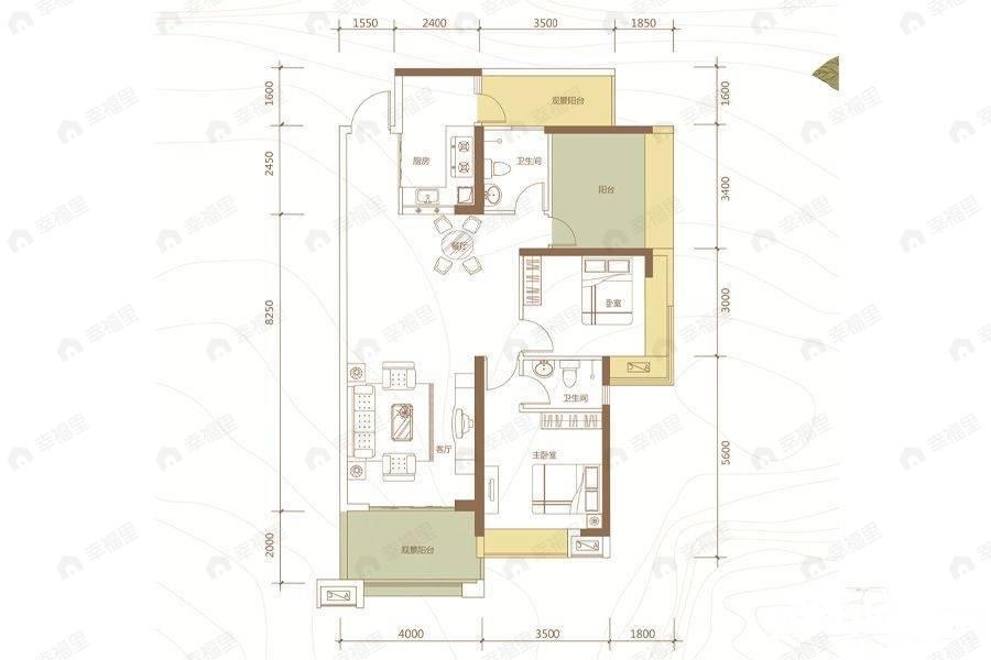 瑞云湖·兆福苑3室2厅2卫户型图