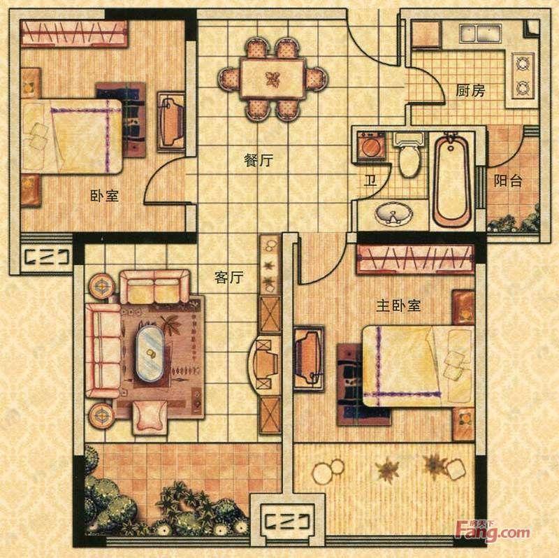 2室2厅1卫建面94平户型图