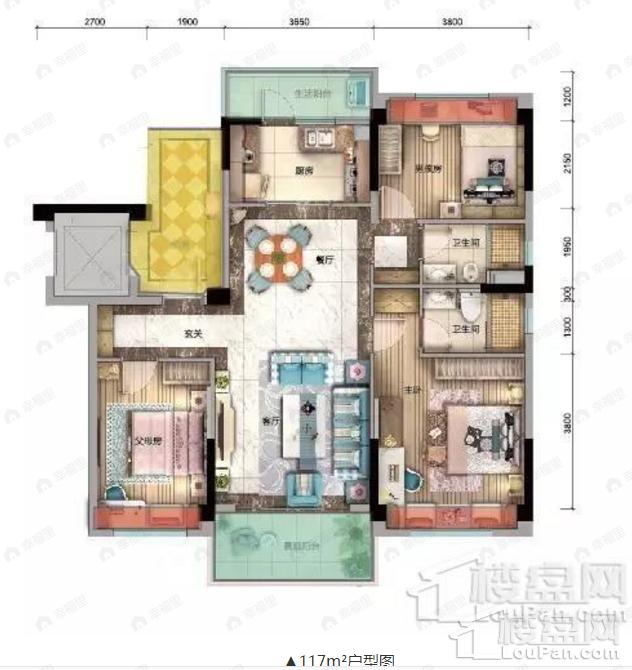 3室2厅2卫建面117平户型图