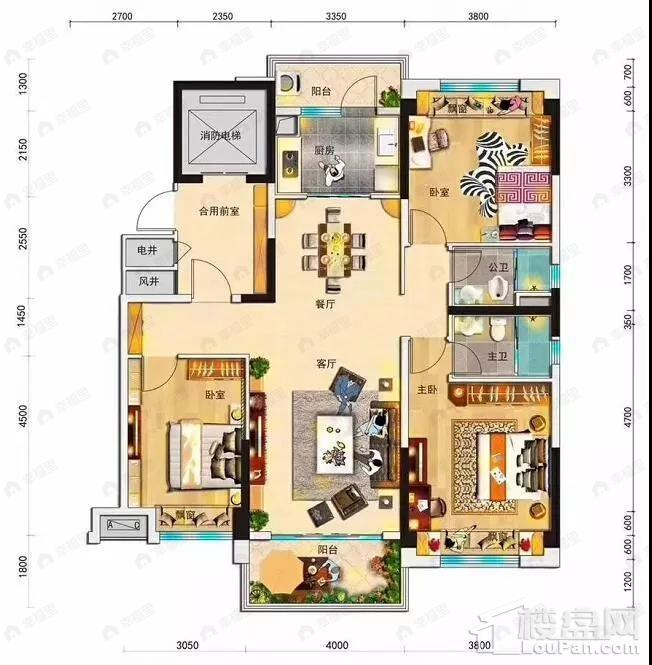 3室2厅2卫建面125平户型图