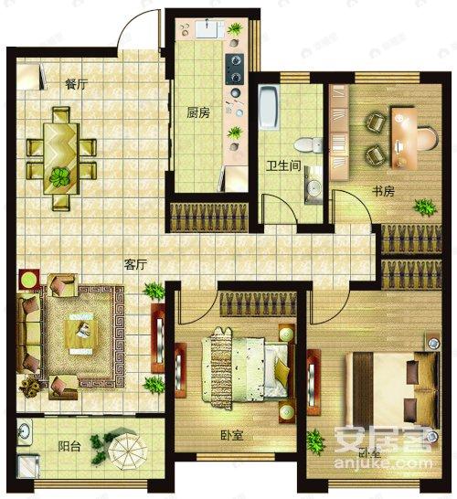 3室2厅1卫建面121平户型图