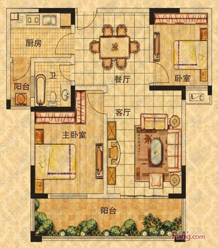2室2厅2卫建面91平户型图