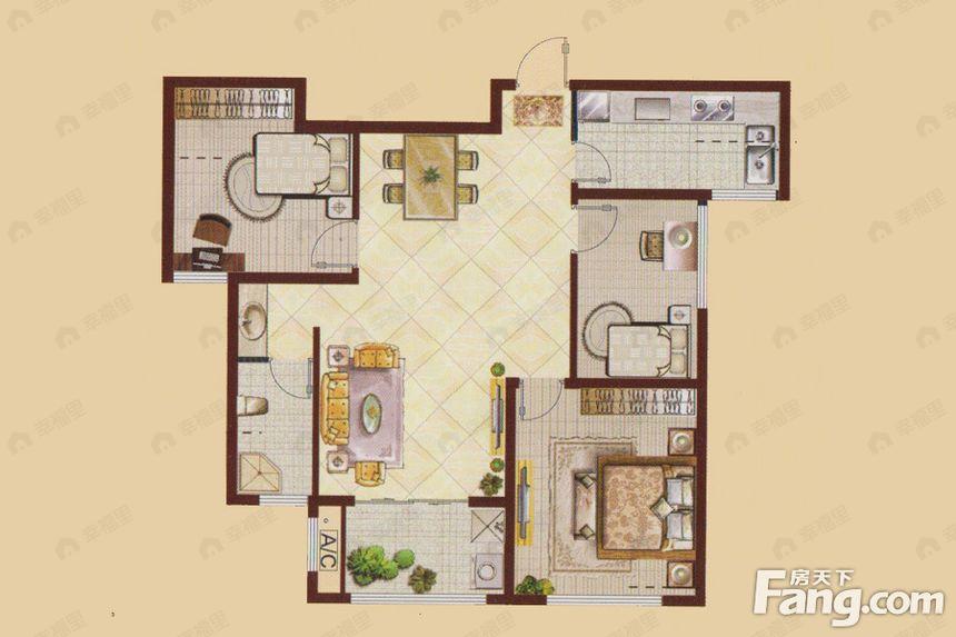 3室2厅1卫建面108平户型图