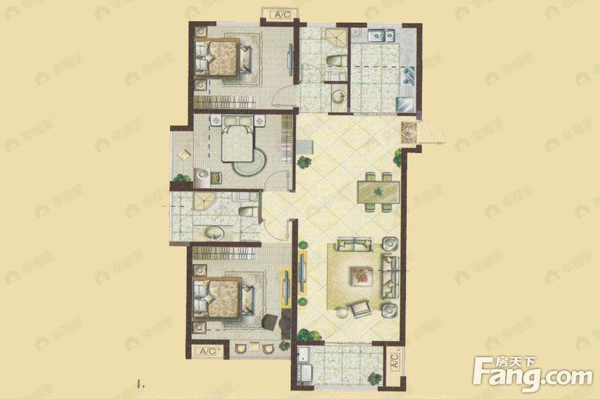 3室2厅2卫建面120平户型图
