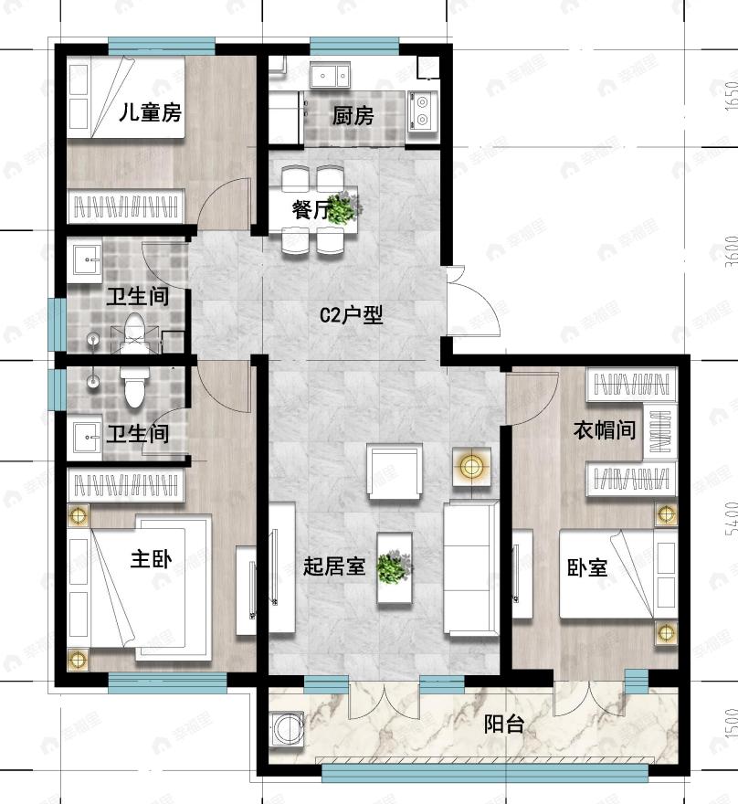 成龙学府·悦城3室2厅2卫户型图