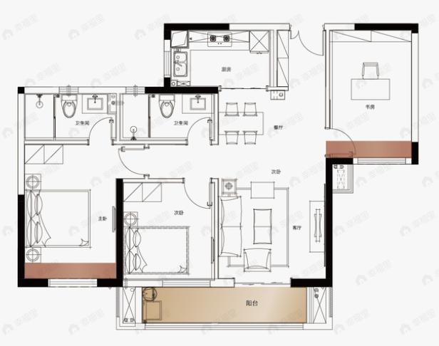 星悦城六期玺樾3室2厅2卫户型图