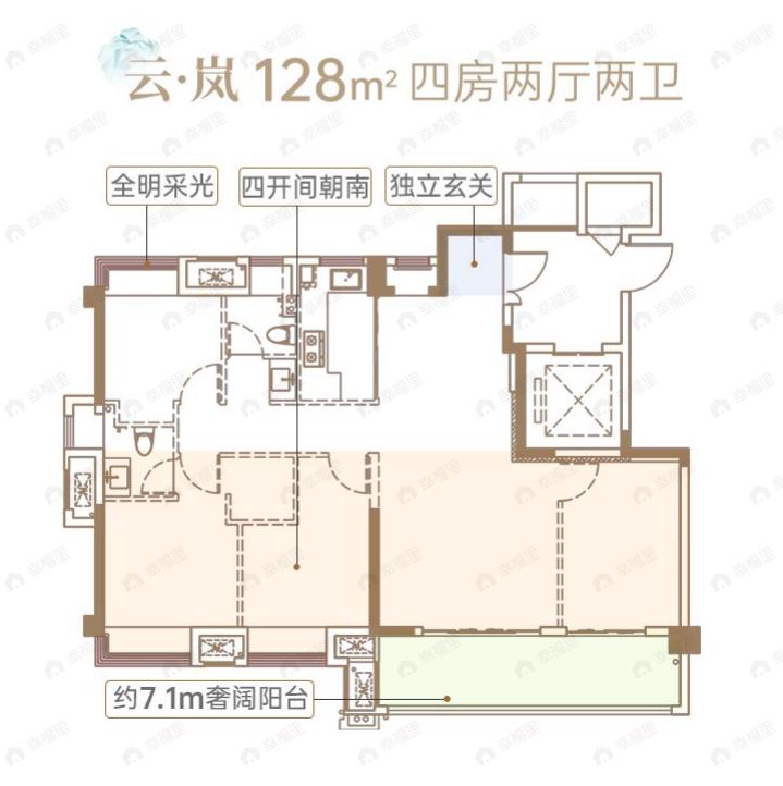 4室2厅2卫建面128平南户型图