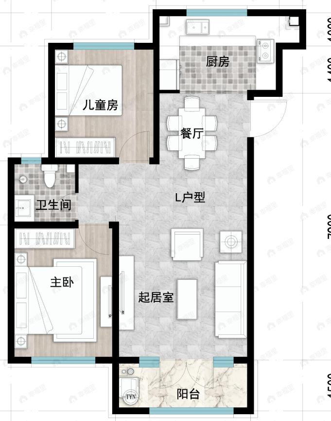 成龙学府·悦城2室2厅1卫户型图