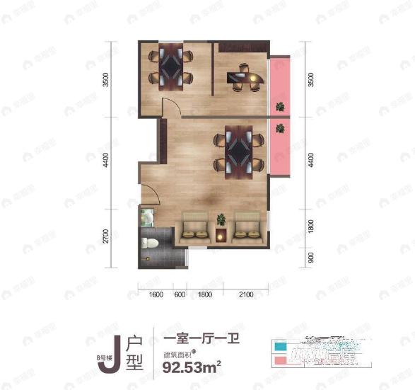 1室1厅1卫建面88平户型图