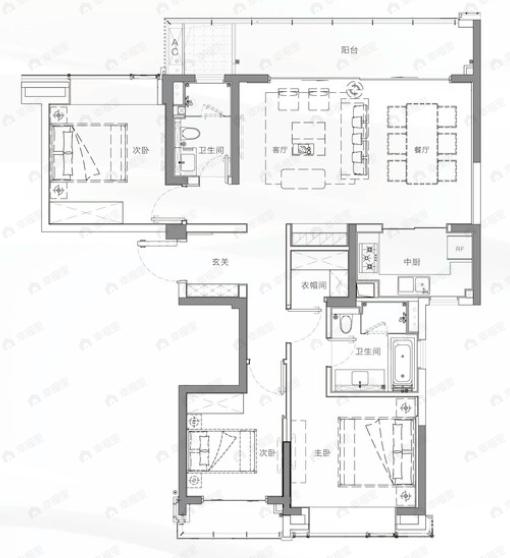 武汉长江中心3室2厅2卫户型图