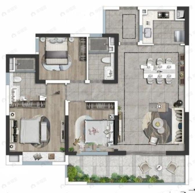 朗诗乐府3室2厅2卫户型图