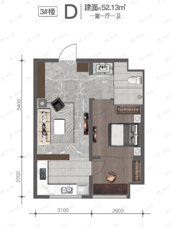 太白阅山1室2厅1卫户型图
