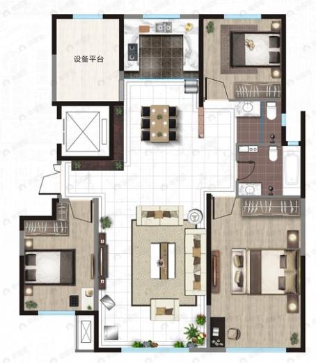 荣恒星宅3室2厅2卫户型图