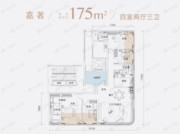 4室2厅3卫建面175平户型图