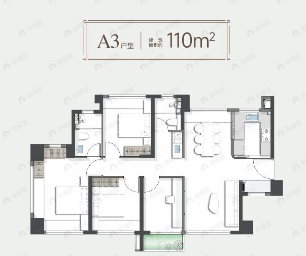 4室2厅2卫建面110平西南户型图