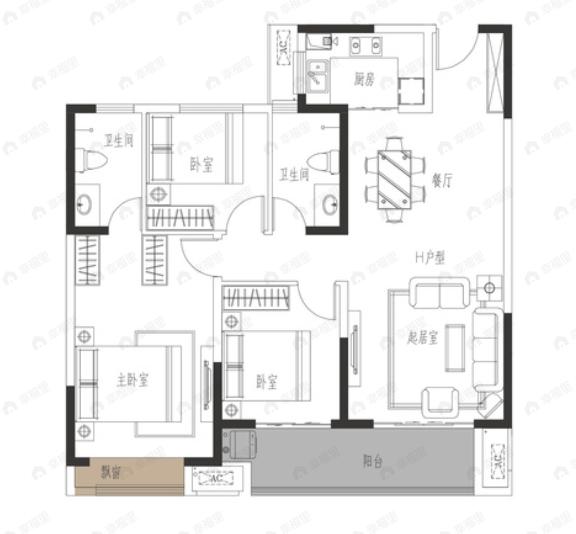盛隆涅阳府3室2厅2卫户型图