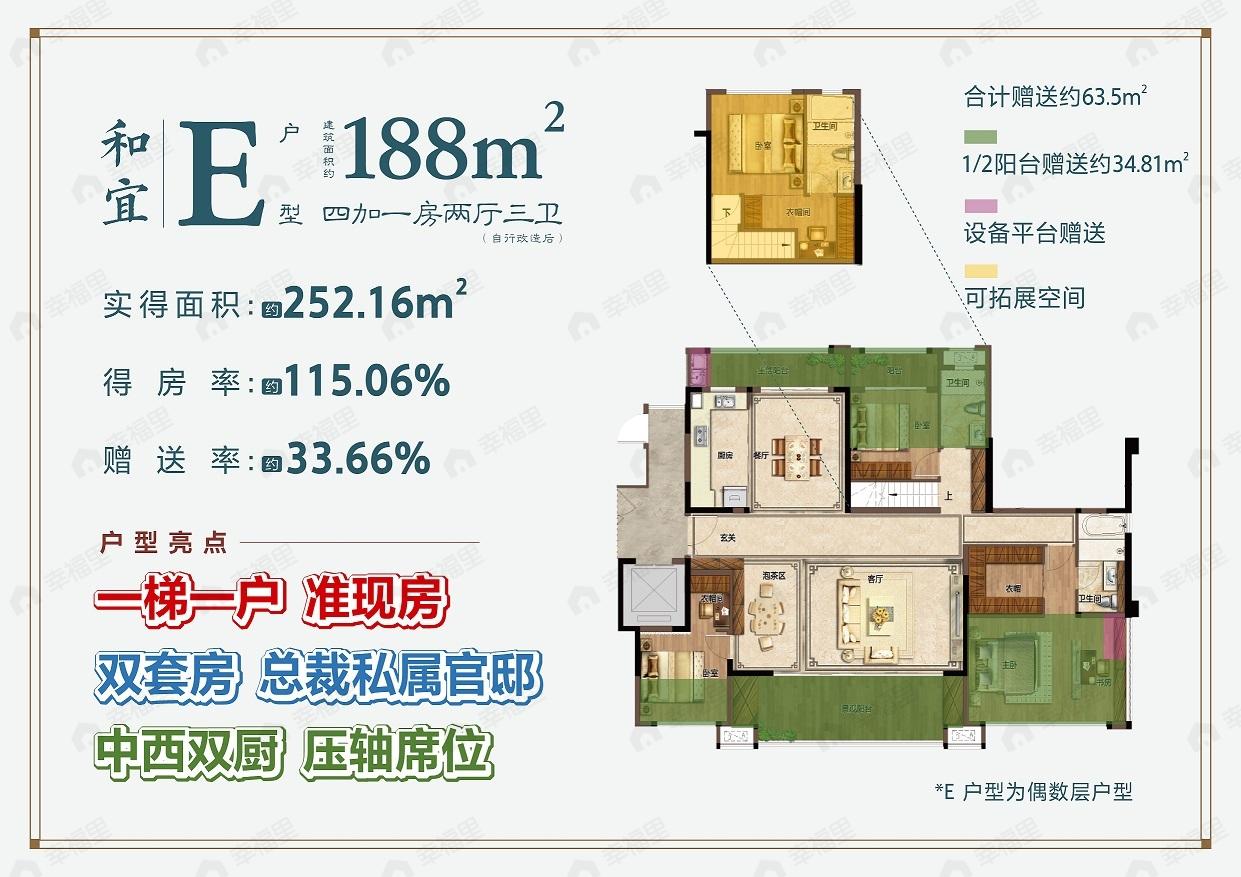 4室2厅3卫建面188m²南户型图