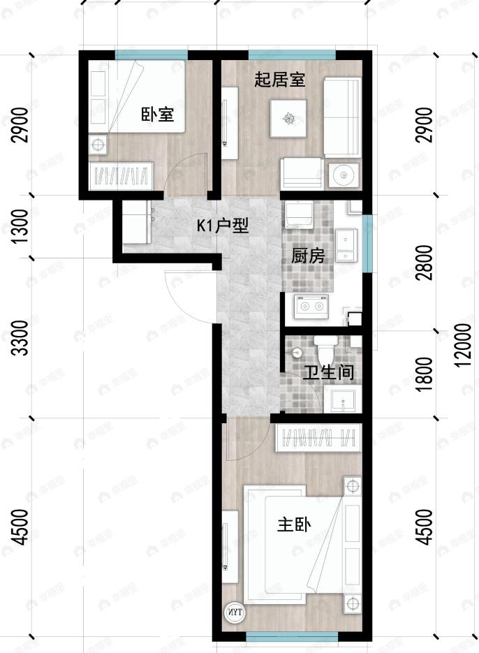 成龙学府·悦城2室1厅1卫户型图