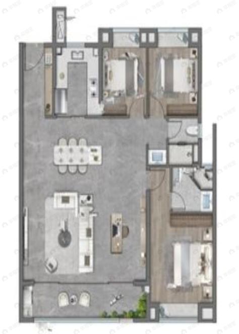 龙湖清能天曜3室2厅2卫户型图