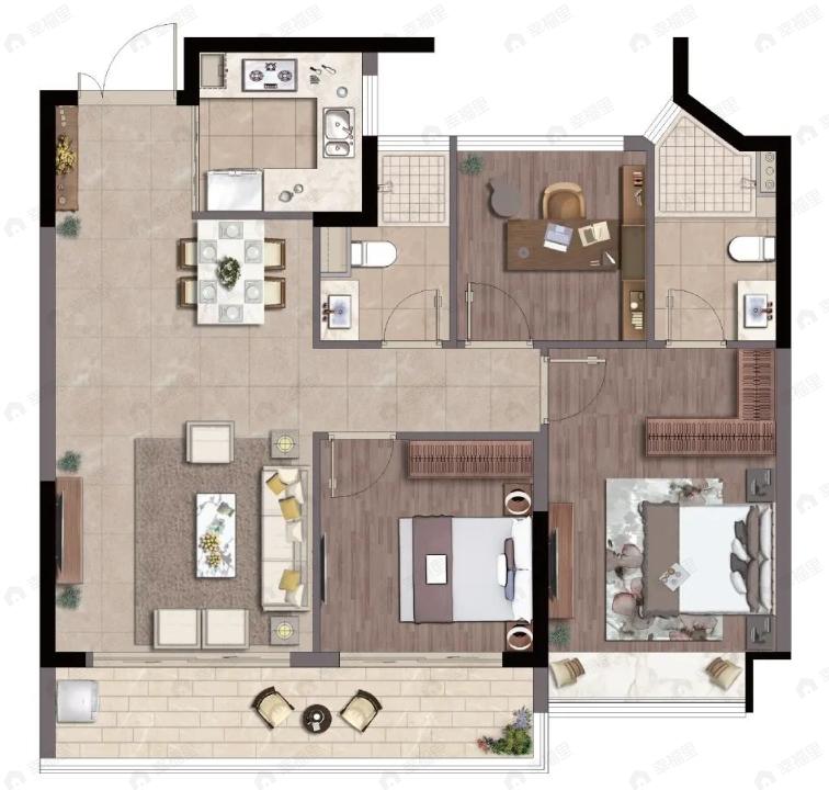 新湖曦湾春晓3室2厅2卫户型图