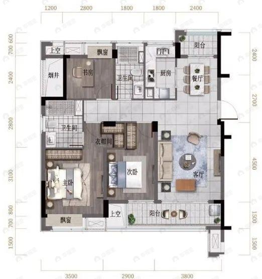 市政绿城桂语江南3室2厅2卫户型图