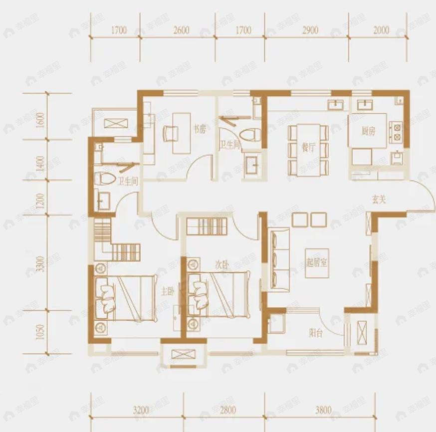3室2厅2卫建面118平户型图