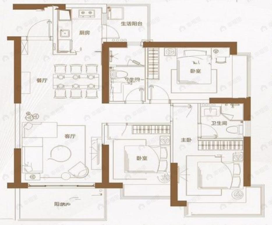 3室2厅2卫建面120平户型图