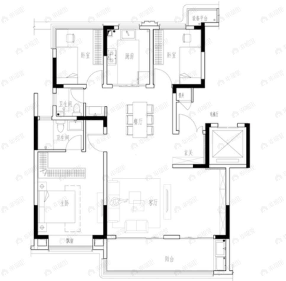 滨投置地璟玺3室2厅2卫户型图