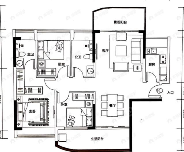 3室2厅2卫建面111平户型图