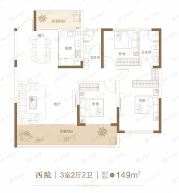3室2厅2卫建面149平户型图