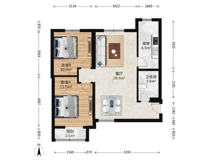 北京首开智慧社2室1厅86.07平低楼层/共17层