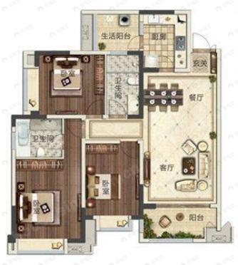 3室2厅2卫建面122平南户型图