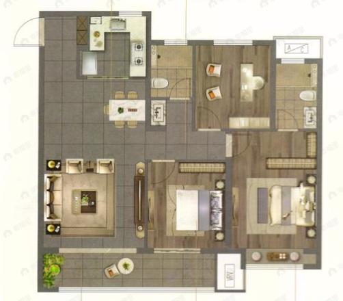 中南恒通和平府3室2厅2卫户型图
