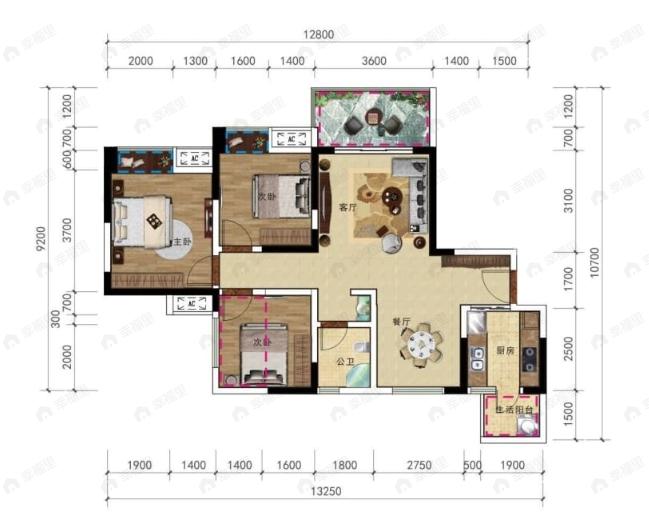 天和绣水岸3室2厅1卫户型图