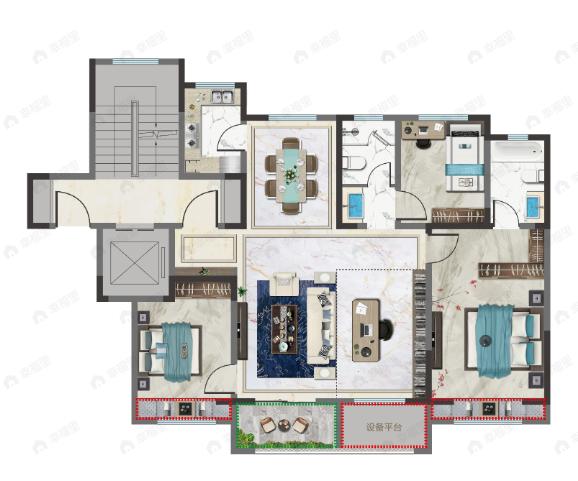 地鑫新河花园4室2厅2卫户型图