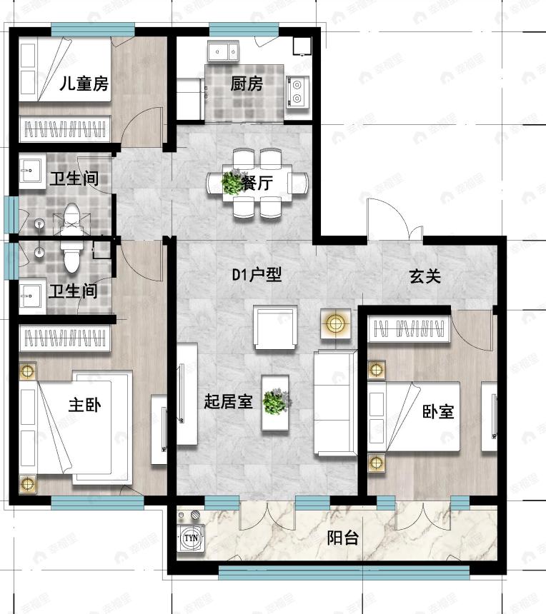 成龙学府·悦城3室2厅2卫户型图