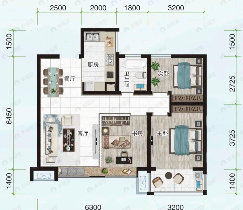 格调云居3室1厅1卫户型图