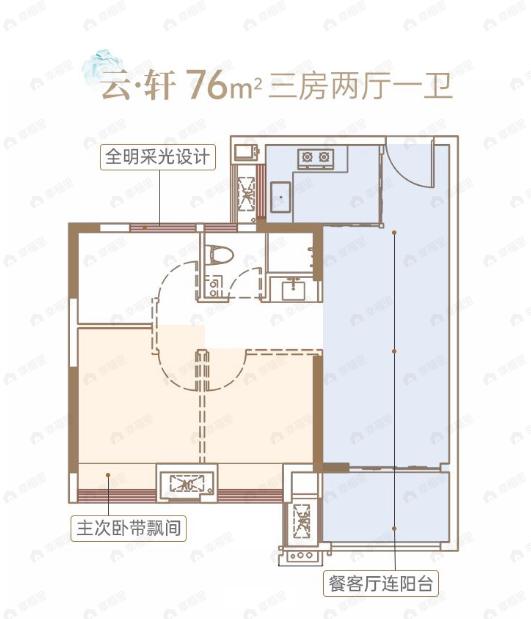 榕发北源云筑/云启3室2厅1卫户型图